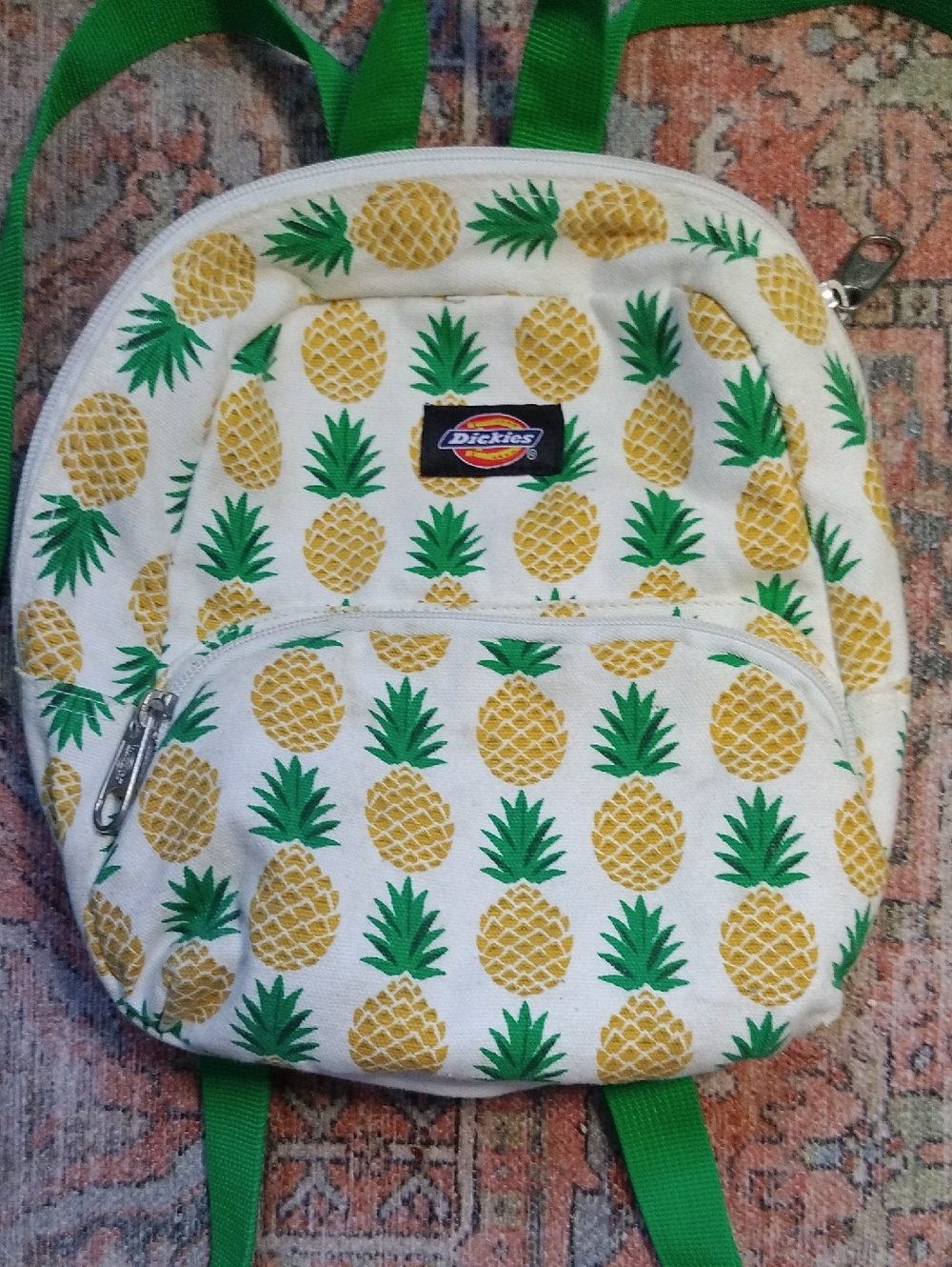 EUC Dickies Pineapple Print Canvas Mini Backpack Green Straps